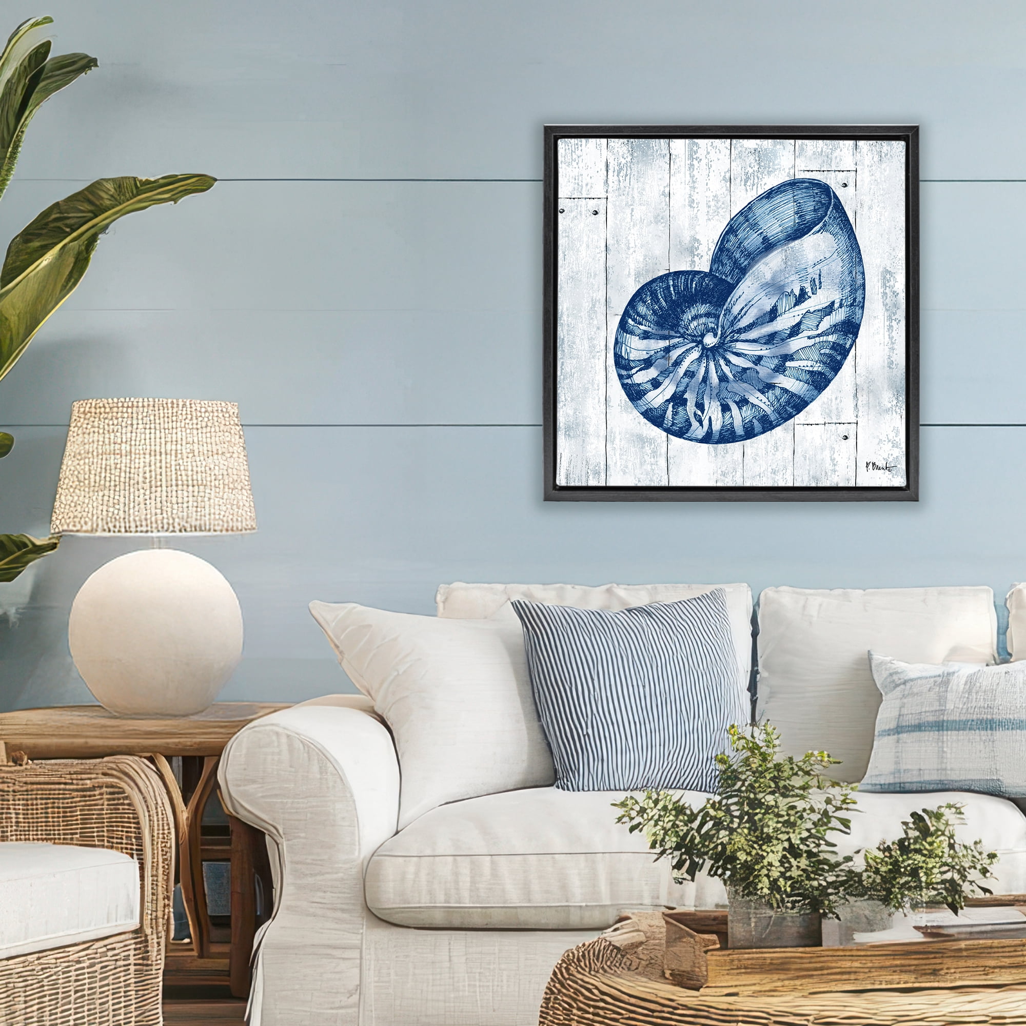 Stupell Industries Coastal Timberland Nautilus Black Framed Floater Canvas Wall Art, design by Paul Brent