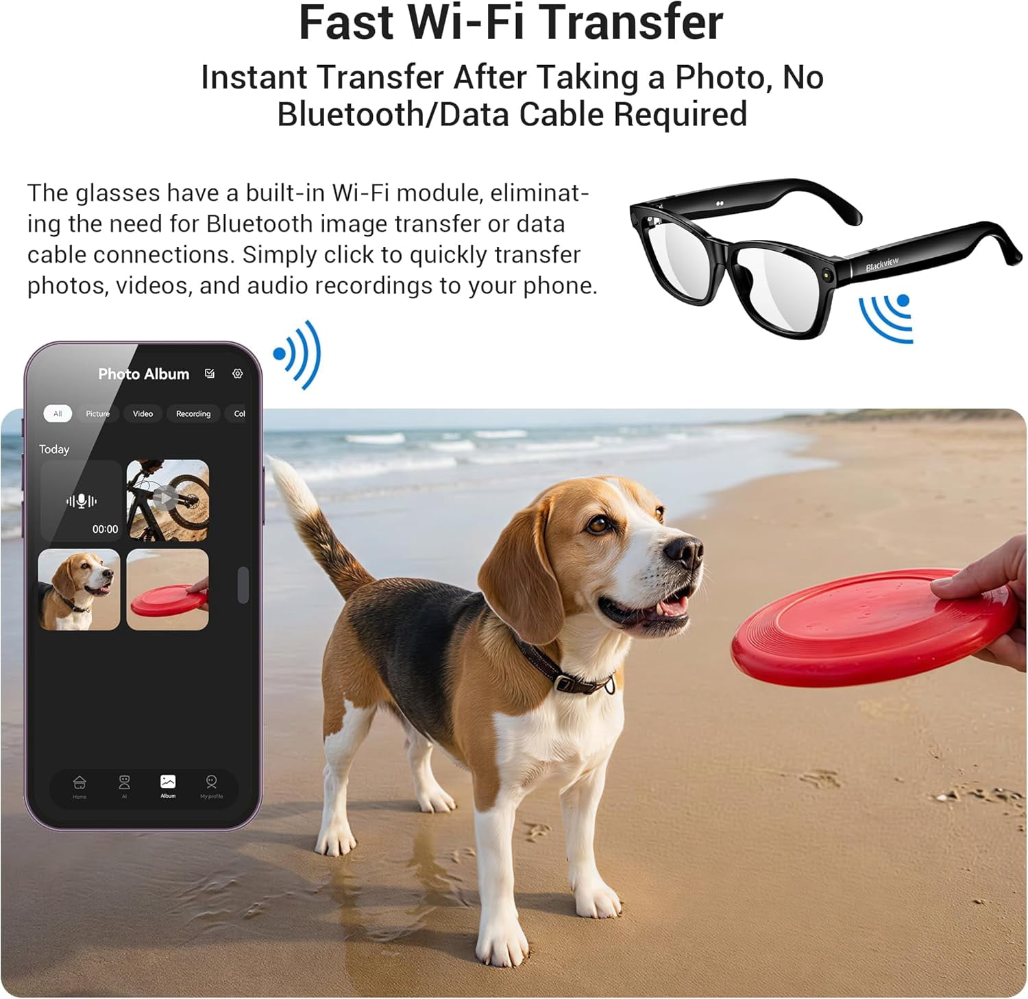 Blackview AI Camera Smart Glasses with 1080P HD Recording & Real-Time Translation, Polarized Sunglasses with Voice Assistant for Men & Women