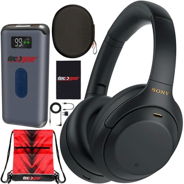 Sony WH-1000XM4 Wireless Industry Leading Noise Cancelling Over-Ear Headphones with Mic for Calls Black WH-1000XM4/B Bundle w/ Case   Deco Gear Power Bank Charger   Gym Bag