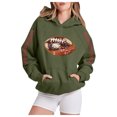 thumbnail image 4 of Womens Tunic Fall Oversized Hooded Long Sleeve Puff Drop Shoulder with Pocket Graphic Leisure Cotton Hoodie Sweatshirt(Green,M), 4 of 5