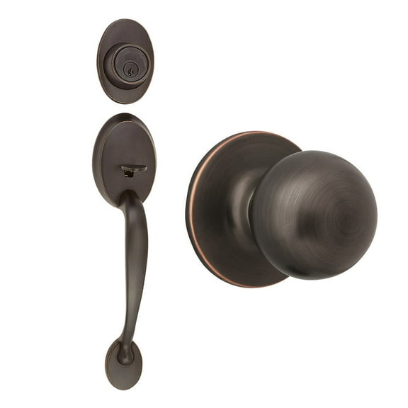 Design House Coventry Handleset with Ball Interior Knob and Single Cylinder Deadbolt, Oil Rubbed Bronze