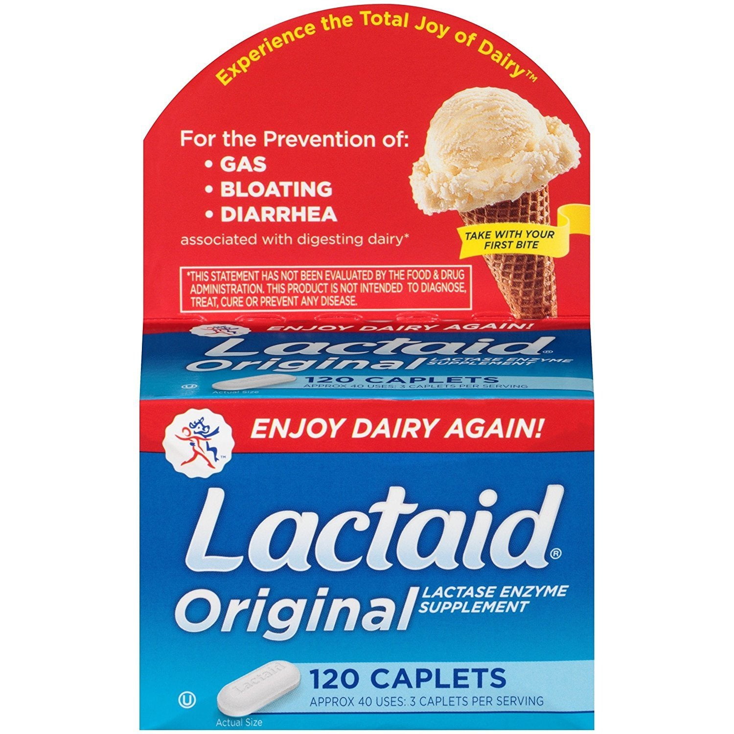 Lactaid Caplets, Lactase Enzyme Supplement, 120Count Box