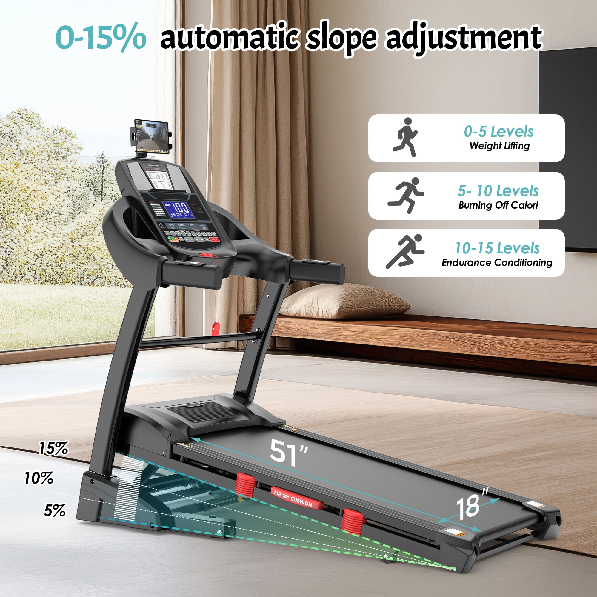 4.5HP Folding Treadmill for Home with 20% Auto Incline,Treadmill