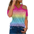 thumbnail image 1 of Tops con estampado de hombros descubiertos de manga corta con cuello en V para mujer Pompotops hkajfhjk466916, 1 of 4