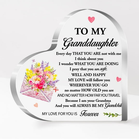 Granddaughter Gifts From Grandma,Granddaughter Gifts,Gifts For Granddaughter,Birthday Gift Ideas for Granddaughter from Grandparents,To My Granddaughter Acrylic Heart Sign Plaque Gift A628