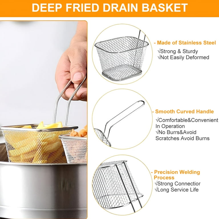 Deep Fry Basket, Round Stainless Steel Drain Frying Basket with Heat  Resistant Silicone Handle，Kitchen Cooking Strainer Colander for French  Fries