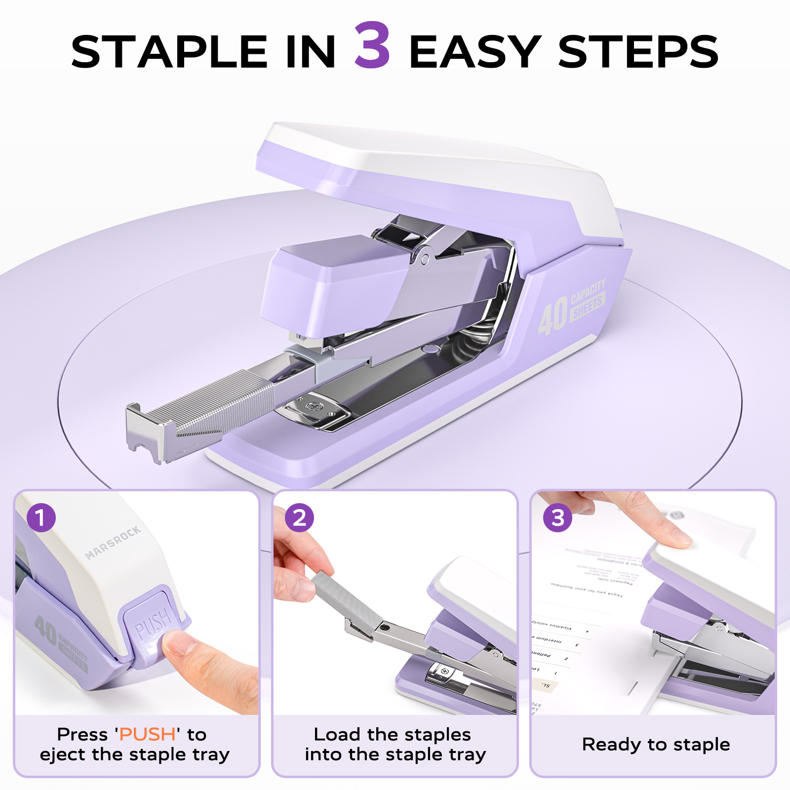Marsrock Heavy-Duty Stapler with 2000 Staples, Purple photo 8