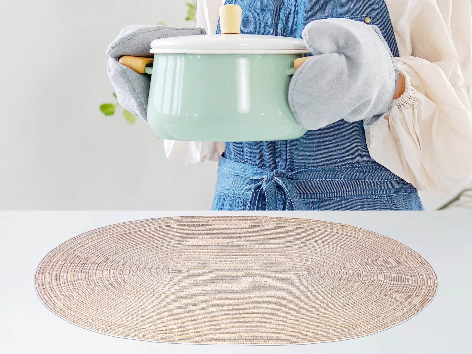 Unique Bargains Farmhouse Placemats Oval Placemats for Dining Table 6pk Beige 19.7x14Inch