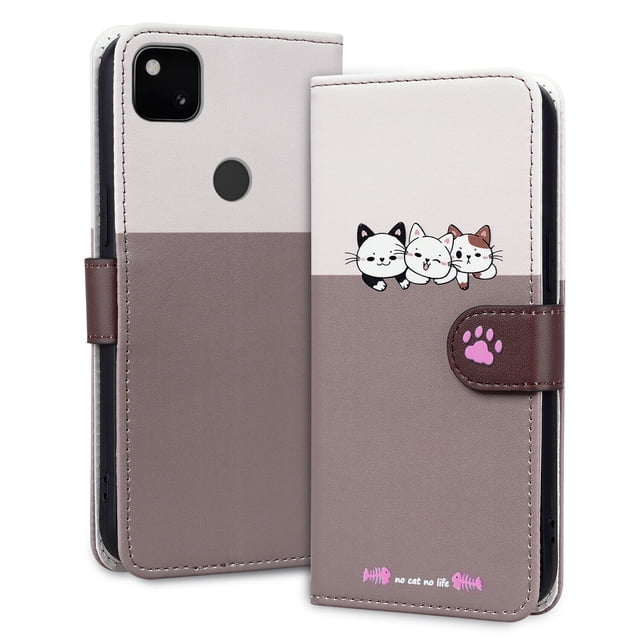 Compatible with Google Pixel 4A 4G Cute Animals Pattern Wallet Case with Card Slots Flip Cover