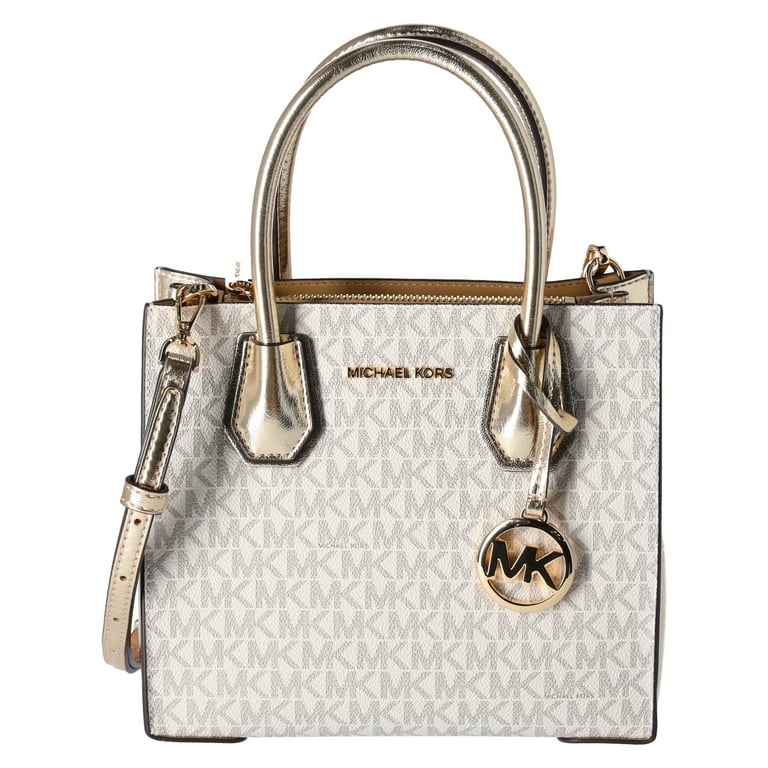 Michael Kors Mercer Medium Crossbody Bag in Pale Gold Signature