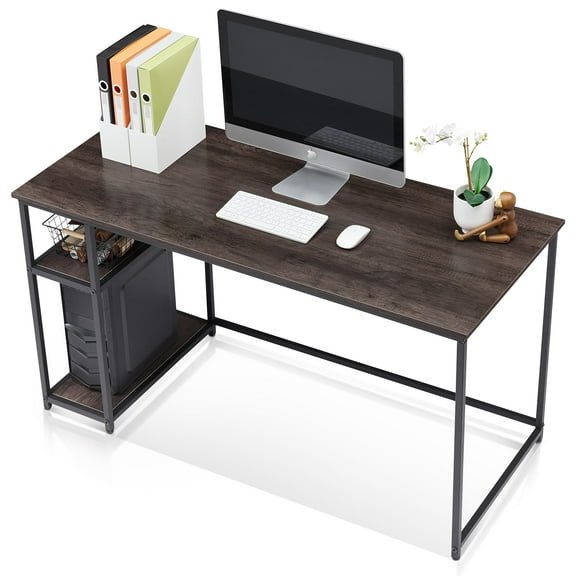 Ivinta White Computer Gaming Desk with 2-Tier Shelves for Home Office