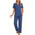thumbnail image 3 of Fantaslook Womens Pajamas Sets V Neck Buttons Short Sleeve Top and Pant with Pockets Lounge Wear Set Outfits, 3 of 9
