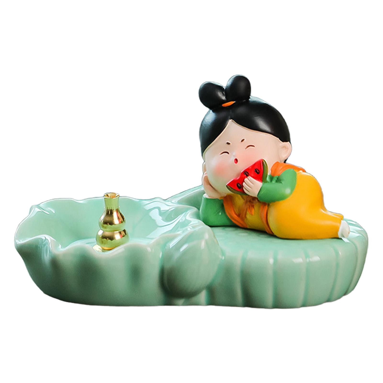 WLPZXP Coil Incense Burner Chinese Tang Girl Statue Incense Stick Holder for Farmhouse With Watermelon