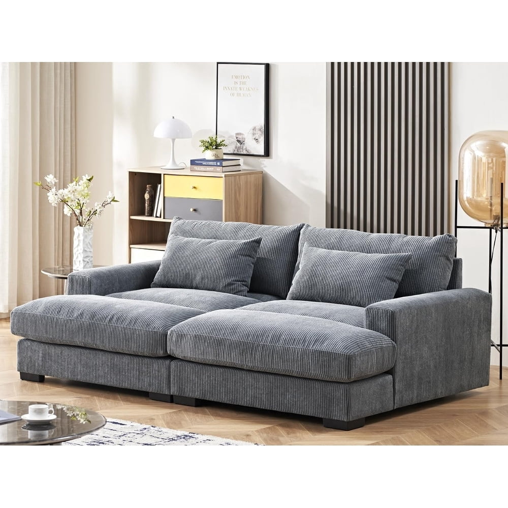 Uspridefurniture Modern Corduroy Double Chaise Sleeper Sofa, Gray