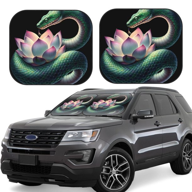 Balery Snake Holding A Lotus Parasol para parabrisas de coche de 2 piezas | Parasol plegable para parabrisas delantero de coche para la mayoría de sedanes-Large