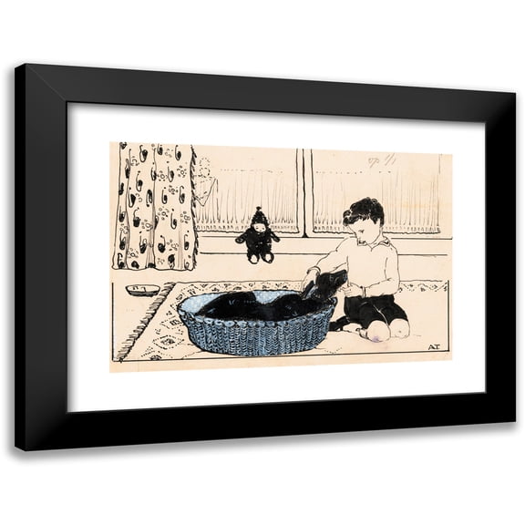 A. Tinbergen 14x11 Black Modern Framed Museum Art Print Titled - Boy Strokes a Dog (1925)