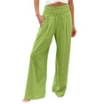 thumbnail image 2 of Women's Casual Pants High Waist Wide Leg Palazzo Pants For Women Smocked Elastic Waist Loose Comfy Casual Pants Pockets,Green Women's Casual Pants L, 2 of 5