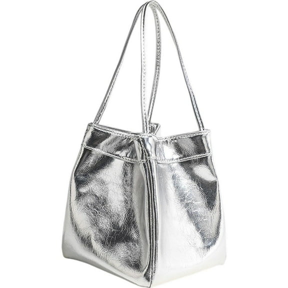 Silver Bucket Bag For Women, PU Leather Tote Bags Handbags, Bucket Hobo Bags Large Women's Crossbody Bags Purse for Work Shopping School