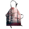 thumbnail image 1 of Forest Apron, Autumn Season Mystic Foggy Fall Nature and Enchanted Woods Wild Trees Print, Unisex Kitchen Bib with Adjustable Neck for Cooking Gardening, Adult Size, Brown Grey and Red, by Ambesonne, 1 of 4