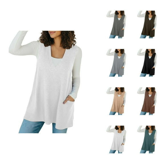 Sweater Vest for Women Crew Neck Versatile Top for Many Occasions Solid Knit Sweater Vest With Collar And Pocket Autumn Winter Sleeveless Pullover Casual Warm Fashion Top