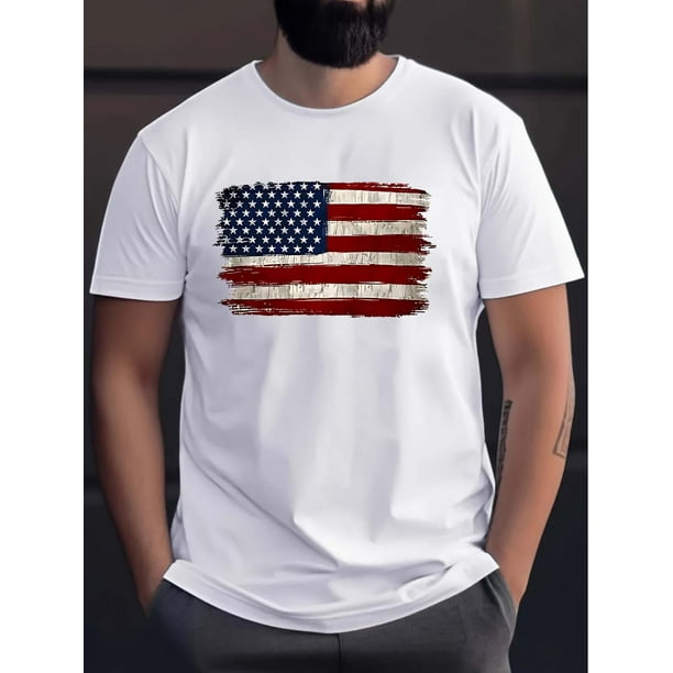 USA Flag Print Tee Shirt, Tees For Men, Casual Short Sleeve T-shirt For Summer Tee For Adult, Men, Women, Teen, Teenager, Adolescent, Youth