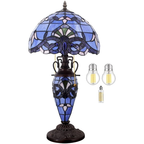 Tiffany Style Lamp W12H122 Inch Lavender Blue Purple Baroque Stained Glass Lampshade Antique Base S003C WERFACTORY Lamps Lover Gifts Living Room Bedroom Office Study Coffee Table Lighting Art Gifts
