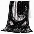 thumbnail image 2 of Black white crescent moon face Flannel Blanket for bedroom study living room reading nook Home Decor magic celestial cloud floral border art Gift for moon lovers, 2 of 9