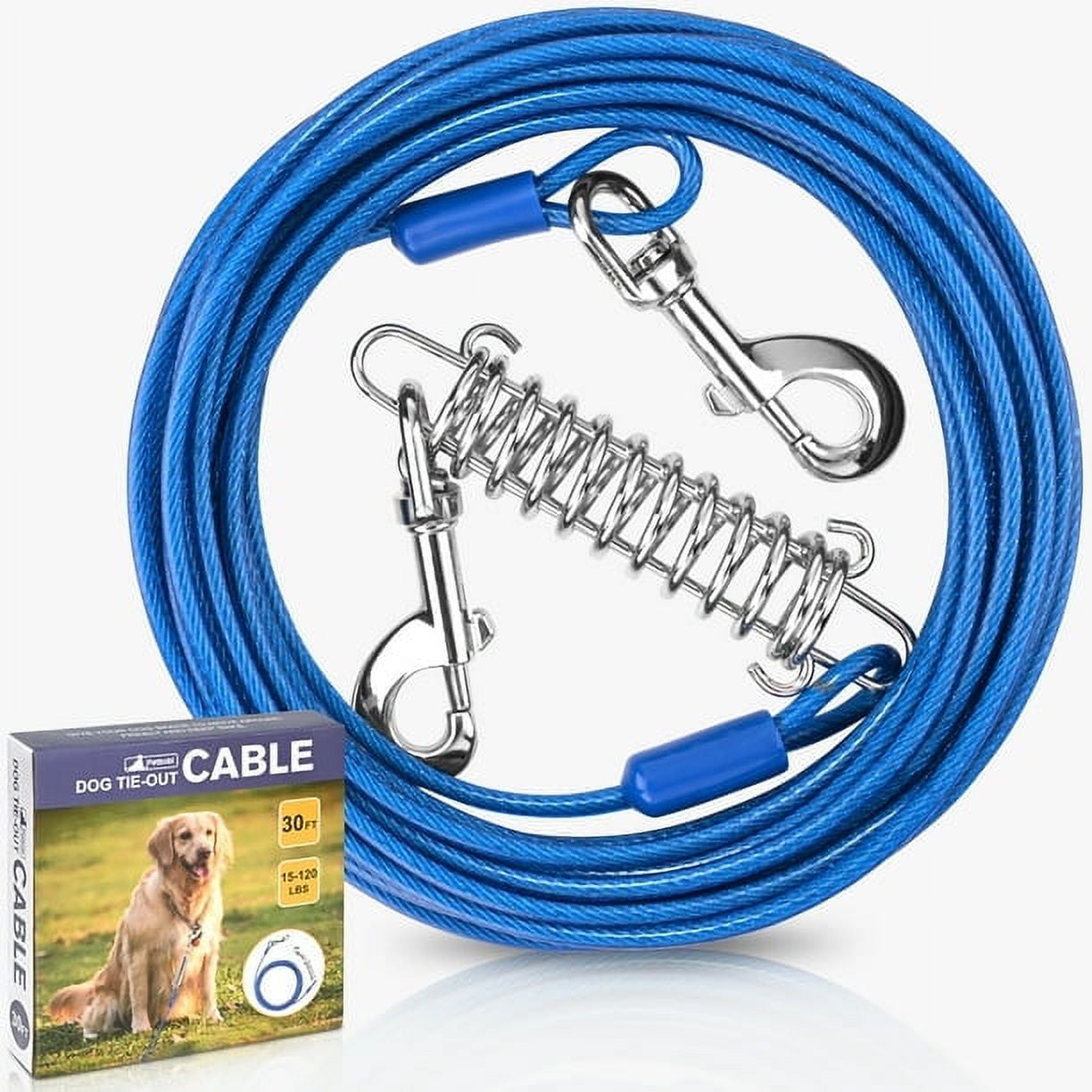 Petbobi 30ft Dog Tie Out Cable Chain For Dogs Up To 120lbs Safety Steel Spring Reflective Vinyl Covered Pvc Large Dog Tether Runner Lead Leash For Out