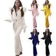 thumbnail image 5 of Joernso Women Winter Jumpsuit with Gloves Elastic Waist Thickened Padded Snowsuit Hooded Zipper Closure Windproof Outdoor Ski Outfit Waterproof Ice Snow Sports Jacket, 5 of 7