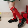 thumbnail image 3 of Xfvqtps Girls Christmas Socks Cute Bow Knitting Solid Color Mid Tube Christmas Accessories Elastic Comfort Breathable Soft Cotton Socks Red-02, 3 of 4