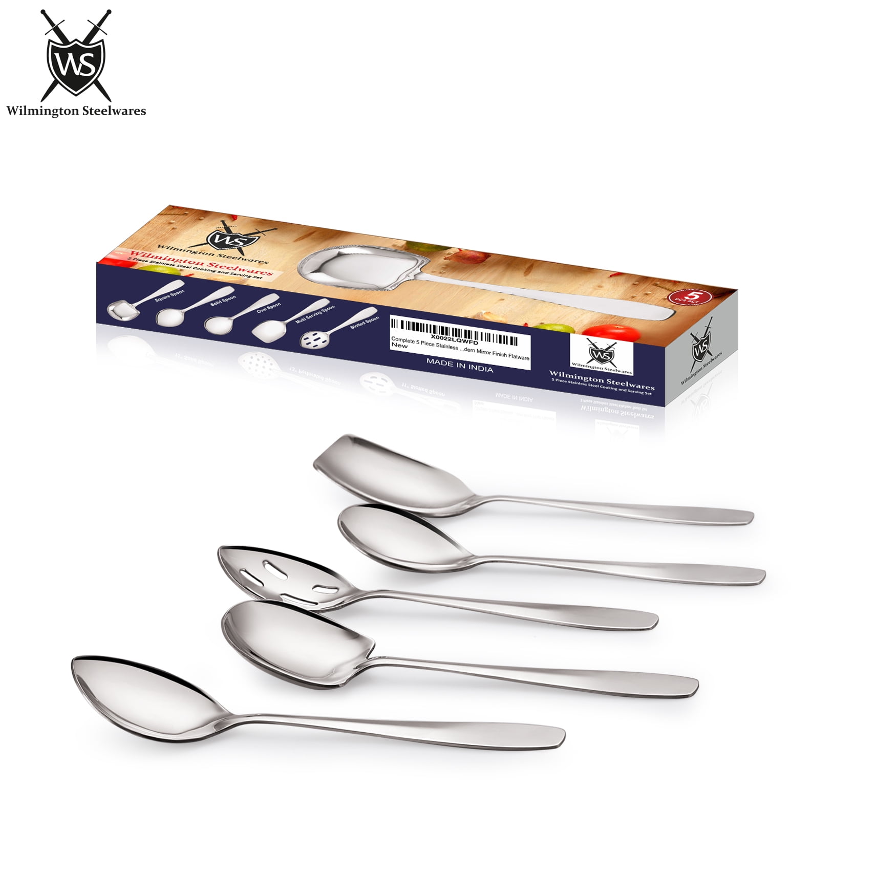 Premium 5 Piece Stainless Steel Cooking & Serving Spoon Set, Includes