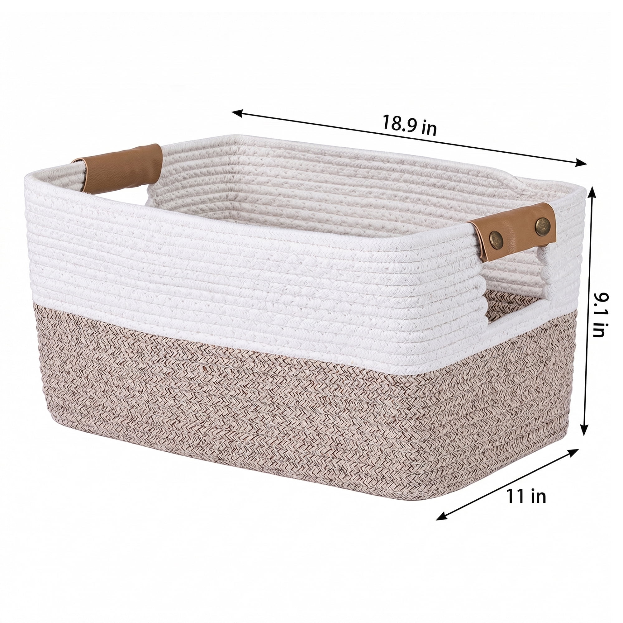 Unique Bargains Woven Large Shelf Closet Storage Bin White Coffee 18.9*11*9.1in