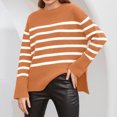 thumbnail image 3 of Women's Casual Striped Loose Round Neck Pullover Sweater for Fall Winter Striped Patterns,Light Brown,XL, 3 of 6