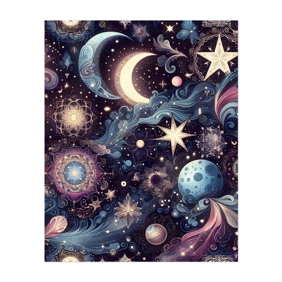 Twinking Stardust - Illustration Cosmic Mystical Space Moon Stars Fantasy Surrealism Unframed Wall Art Print 6 x 8 inches