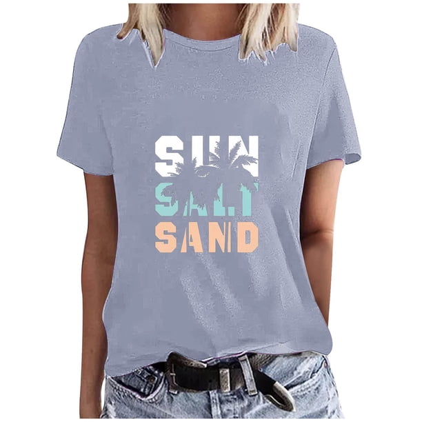 Blusas de Manga Corta para las Mujeres Divertida Impresión Cuello Redondo Camiseta Vintage, Blusas de Primavera para las Mujeres
