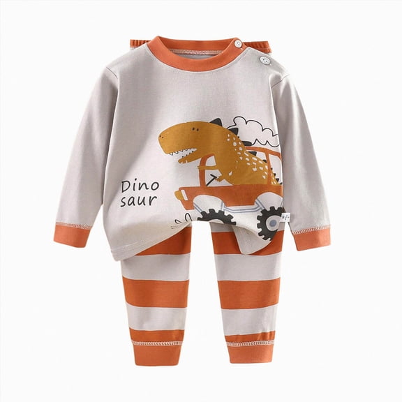 KPOPLK Toddler Baby Boy Fall Winter Outfits Dinoasur Print Tee Shirt Casual Pants 2Pcs Clothes Set for 3 6 9 12 18 Months 2T 3T Orange Size 2-3 Years