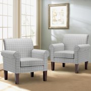Funkeen Modern Stripe Accent Chair Comfortable Linen Fabric Upholstered Arm Chair, Comfy Reading Single Sofa Chair with Padded Seat for Living Room Bedroom Waiting Room Club Dorm