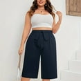 thumbnail image 5 of ABATAB Women's Capri Pants Wide Leg Summer Casual Lounge Shorts Elastic Waist Long Straight Crop Trousers with Pockets, 5 of 7