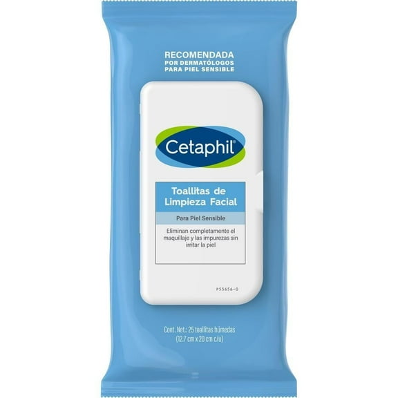 Toallitas húmedas Cetaphil de limpieza facial para piel sensible 25 pzas