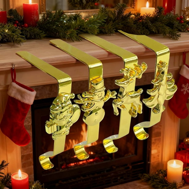 Ganchos para calcetines navideños | Ganchos decorativos para la repisa de la chimenea | Juego de 4 con almohadillas adhesivas | Ganchos de pared para colgar calcetines, coronas y adornos