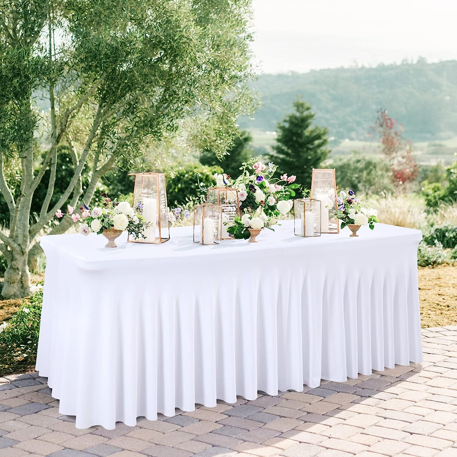 White Spandex Tablecloths Wedding Table Skirt for Rectangle Tables 4ft ...