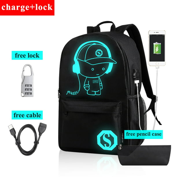 Auchen Auchen Fashion Glow In The Dark Backpack Fashion Luminous Backpack With Usb Charging Port And Lock Laptop Bag Shoulder Day Pack Handbag For Boys Girls Men Women Teen Walmart Com - 9 designs fortnite and roblox game night light backpacks with usb charger boys and girls canvas school bag bookbag satchel youth casual campus bags