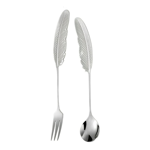 Juego de Tenedores Bewildely Acero Inoxidable 2 Piezas Mango en Forma de Pluma Plata