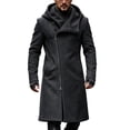 thumbnail image 5 of Hulanddfd Men's Faux Leather Trench Coat Hooded Zip Up Long Windbreaker Casual Fall Winter Outerwear, 5 of 6