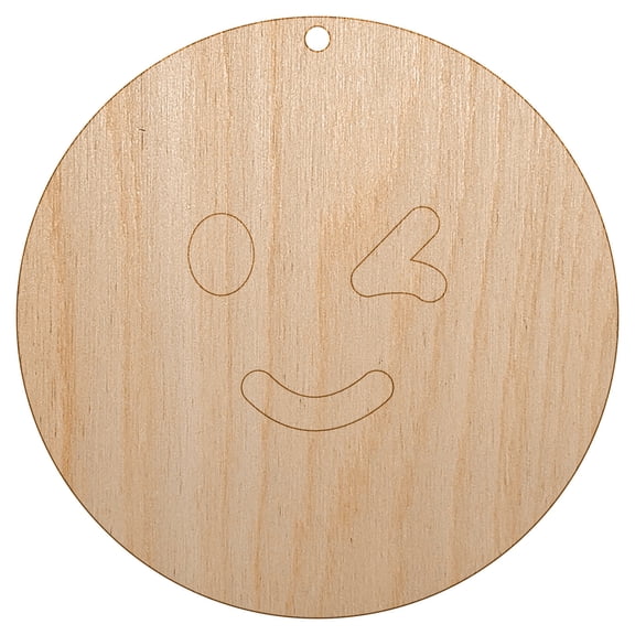 Winking Smiling Face Emoticon Wood Holiday Christmas Tree Ornament Unfinished DIY Pre-Drilled Craft