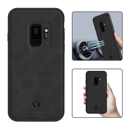 Mantto PU Leather Case for Samsung S9,Retro Premium Luxury Slim Soft Non-Slip Grip Flexible Bumper Shockproof Full Body Protective Cover Phone Cases for Samsung Galaxy S9, Black