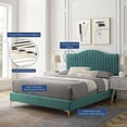thumbnail image 4 of Tufted Platform Bed Frame, King Size, Velvet, Teal Blue, Modern Contemporary Urban Design, Bedroom Master Guest Suite, 4 of 10