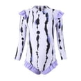 thumbnail image 5 of Cowsor 2-12 Years Girls One Piece Swimsuit Purple Stripe Print Long Flutter Sleeve Training Style Comfortable Modest Swimwear for Pool, 5 of 6