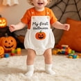 thumbnail image 2 of Ulanda My First Halloween Baby Boy Girl Outfit Newborn Corduroy Overalls Bubble Romper Sleeveless Bodysuit (White, 12-18 Months), 2 of 9