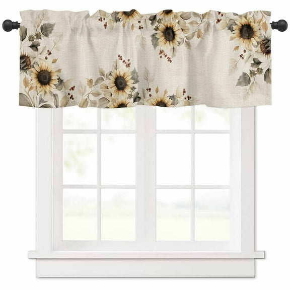 Farmhouse Sunflowers Valances for Windows Farmhouse Kitchen Curtains Valances Rod Pocket Valance Curtains for Kitchen Windows Vintage Watercolor Flowers Floral Window Valances for Bathroom 42"x12"